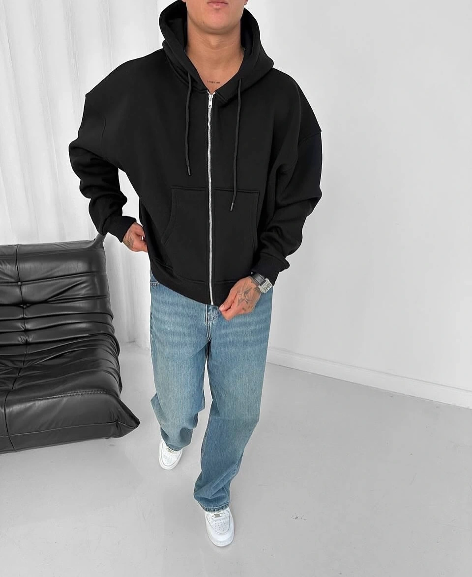 Yarasa Kalıp Kapüşonlu Hırka Siyah