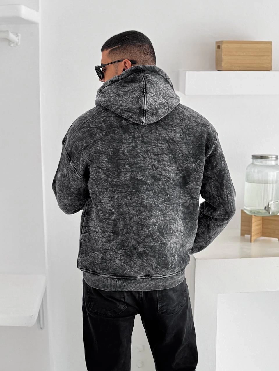 Yıkamalı Oversize Kapüşonlu Hırka