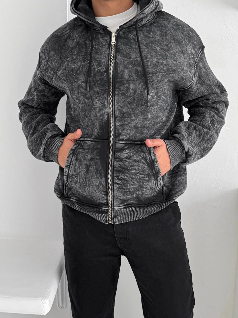 Yıkamalı Oversize Kapüşonlu Hırka