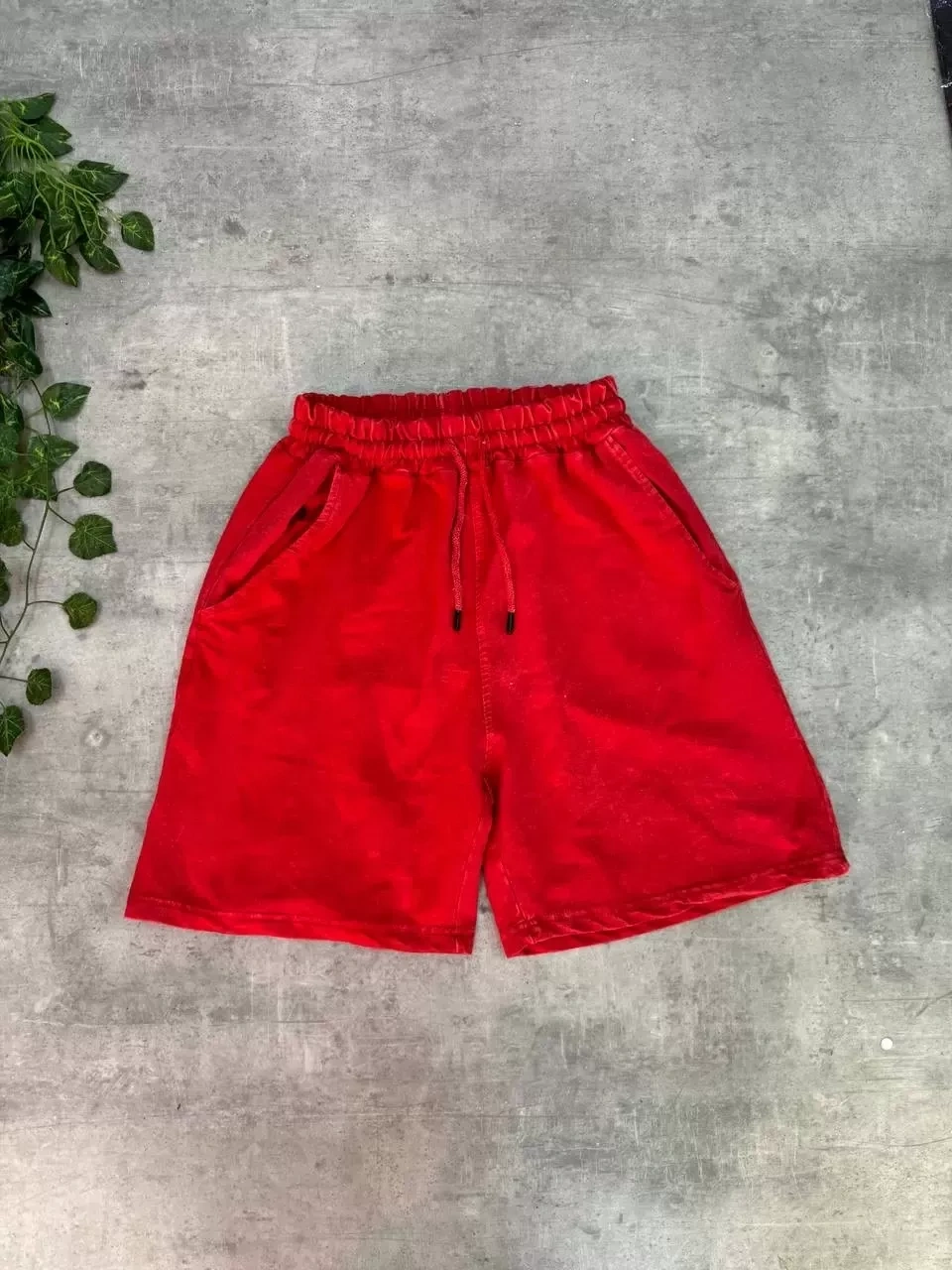 Yıkamalı Unisex Oversize Şort - Kırmızı