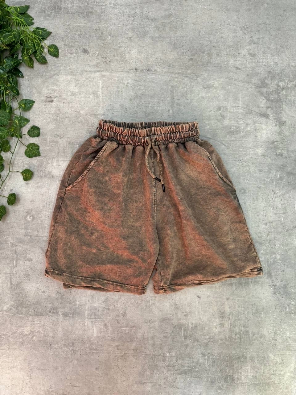 Yıkamalı Unisex Oversize Şort - Sarı