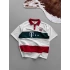 Çizgili Unisex Byrn Polo Yaka Tshirt - Beyaz