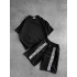 Desenli Unisex Oversize Şortlu Takım Siyah