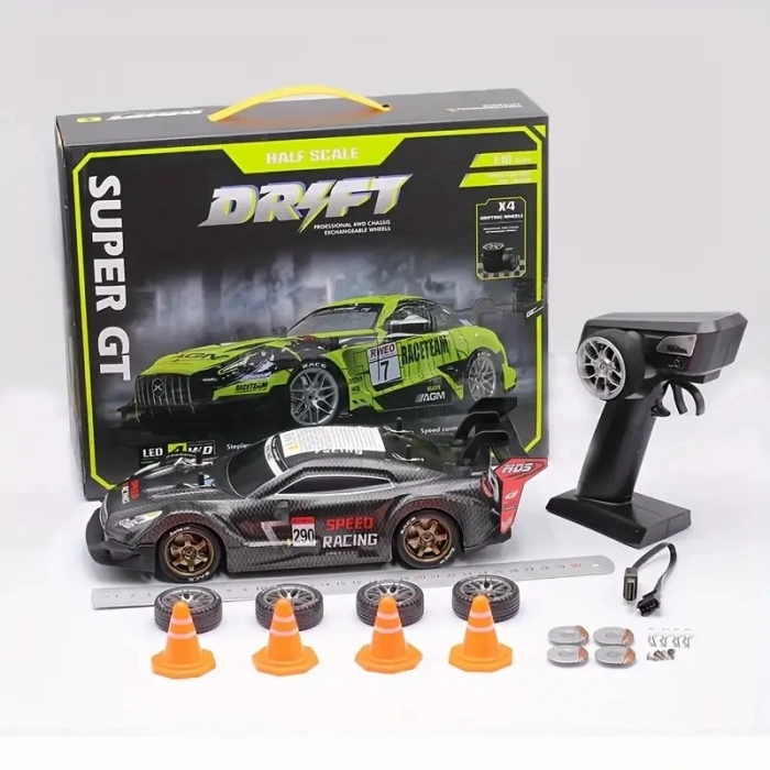 1:16 Hızlı Drift Şarjlı Siyah Spor Araba 4x4 RC Uzaktan kumandalı Yarış Aracı 40 Km/s Hızında Hediyelik Oyuncak