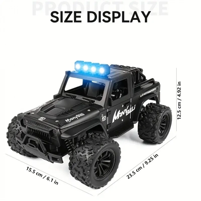 1:16 Off Road Şarjlı RC Uzaktan Kumandalı Renkli Farlar Siyah Arazi Aracı 20 Km/s Hızında Hediyelik Oyuncak