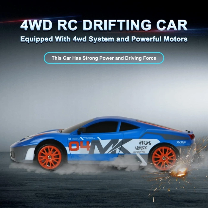 1:24 RC Drift 2.4GHz  Ölçekli 4WD 15KM/H Yüksek Hızlı Model Araç LED Işıklı Hediyelik Oyuncak