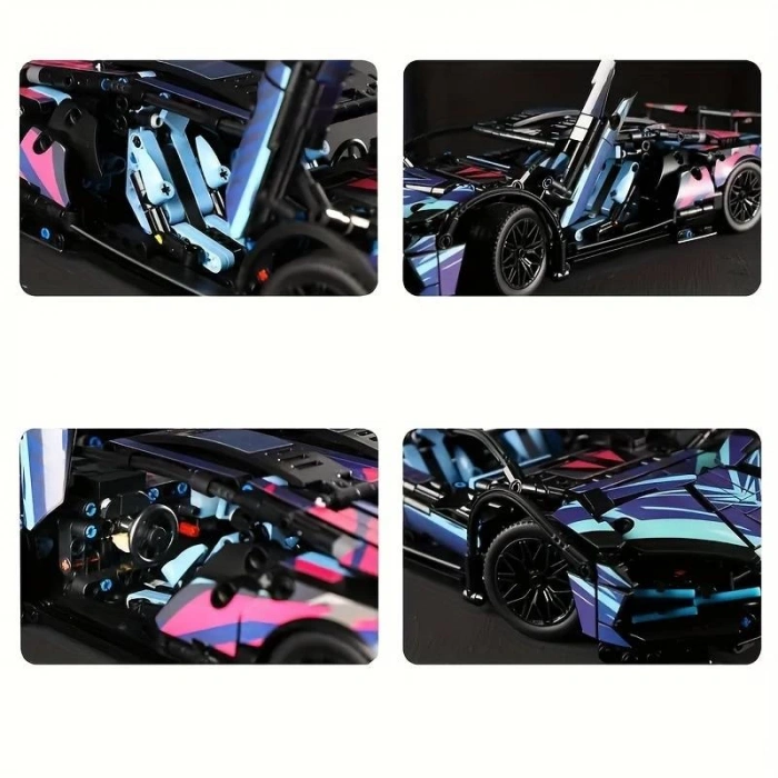 1280 parça Cyberpunk Mor Cool 1:14 Ölçekli Spor Araba Yapı Blokları Seti 3D Montaj Modeli Kiti, Gençler & Yetişkinler İçin Mükemmel Hediye 14+ yaş