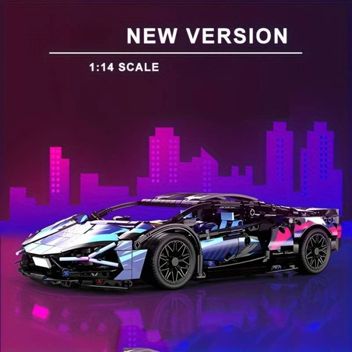 1280 parça Cyberpunk Mor Cool 1:14 Ölçekli Spor Araba Yapı Blokları Seti 3D Montaj Modeli Kiti, Gençler & Yetişkinler İçin Mükemmel Hediye 14+ yaş