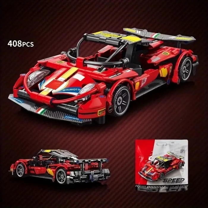 408 Parça Kırmızı Spor Araba Montaj Yapı Blok ABS Plastik 6 Yaş ve Üstü Hediyelik oyuncak