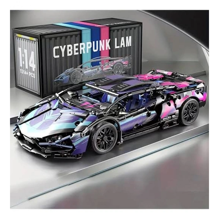 565 parça Cyberpunk Mor Cool 1:14 Ölçekli Spor Araba Yapı Blokları Seti 3D Montaj Modeli Kiti, Gençler & Yetişkinler İçin Mükemmel Hediye 6 + yaş