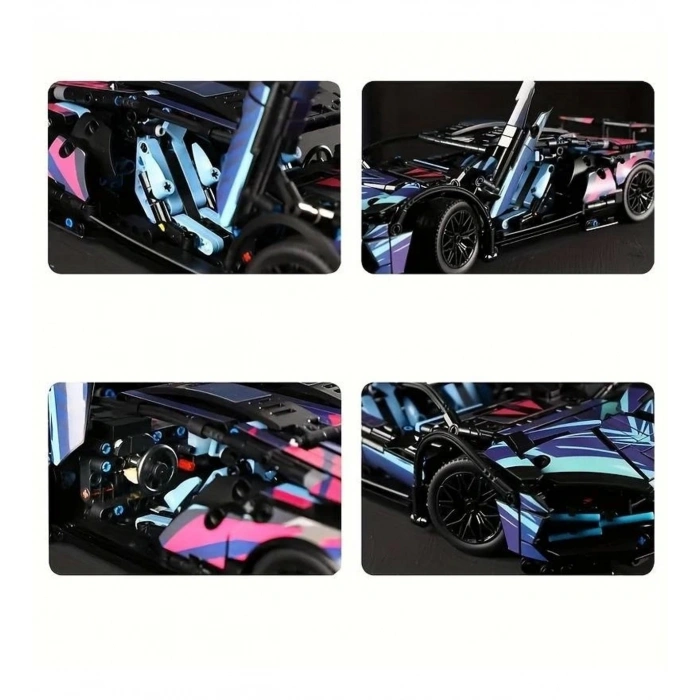 565 parça Cyberpunk Mor Cool 1:14 Ölçekli Spor Araba Yapı Blokları Seti 3D Montaj Modeli Kiti, Gençler & Yetişkinler İçin Mükemmel Hediye 6 + yaş