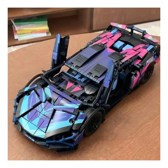 565 parça Cyberpunk Mor Cool 1:14 Ölçekli Spor Araba Yapı Blokları Seti 3D Montaj Modeli Kiti, Gençler & Yetişkinler İçin Mükemmel Hediye 6 + yaş