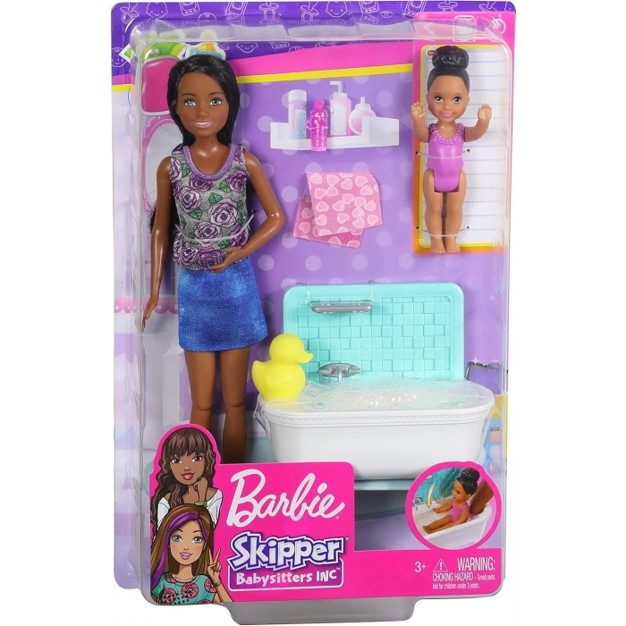 Barbie Bebek Bakıcısı Bebeği Minik Bebekler ve Banyo Aksesuarları Oyun Seti FXH06