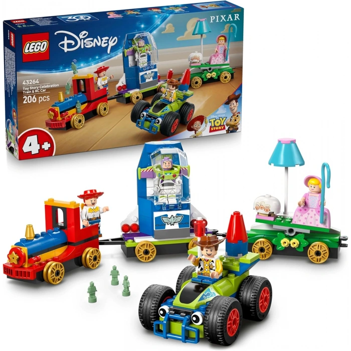 LEGO Disney ve Pixar Oyuncak Hikayesi Kutlama Treni ve RC Araba 43264-4 Yaş ve Üzeri Araba Hayranı Çocuklar için Araba İçeren Oyuncak Yapım Seti, Doğum Günü ve Özel Gün Hediye Fikri (206 Parça)