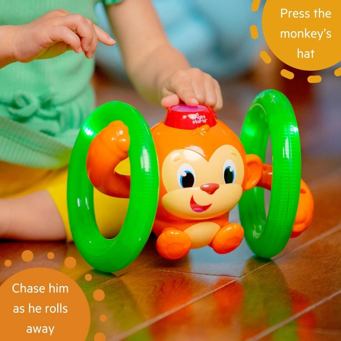 Bright Starts Roll & Glow Monkey 6 Ay ve Üzeri İçin Işıklı ve Sesli Emekleyen Bebek Oyuncağı