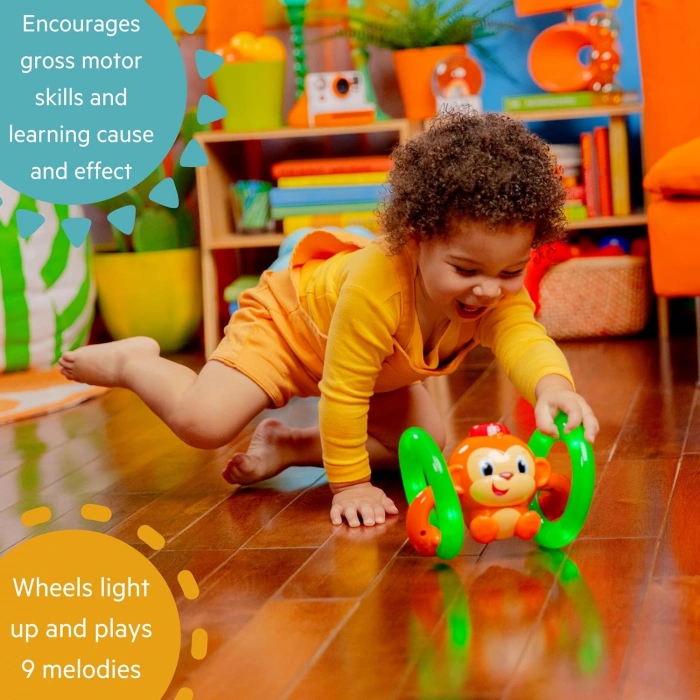 Bright Starts Roll & Glow Monkey 6 Ay ve Üzeri İçin Işıklı ve Sesli Emekleyen Bebek Oyuncağı