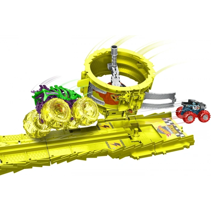 HOT WHEELS Monster Trucks Power Smashers Oyun Seti, 1:64 ölçekli Bone Shaker, 2 ezilmiş araba HXT05