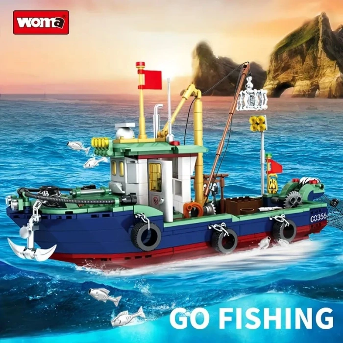 Balıkçı Teknesi Yapım Blokları Seti, Çocuklar için Eğitici Yapım Oyuncağı 582 Parça