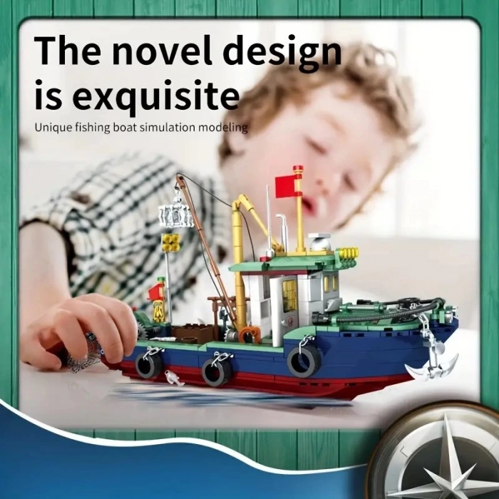 Balıkçı Teknesi Yapım Blokları Seti, Çocuklar için Eğitici Yapım Oyuncağı 582 Parça