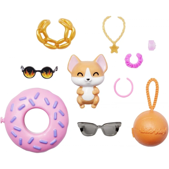 Barbie Extra Ekose Ceketli Bebek Hayvan Dostu Corgi Cinsi Köpek HDJ46