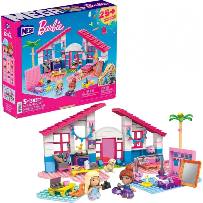 Barbie Mega Construx Barbienin Malibu Evi, 303 Yapı Parçası ve 5 Adet Yapı Zemini Dahil, GWR34