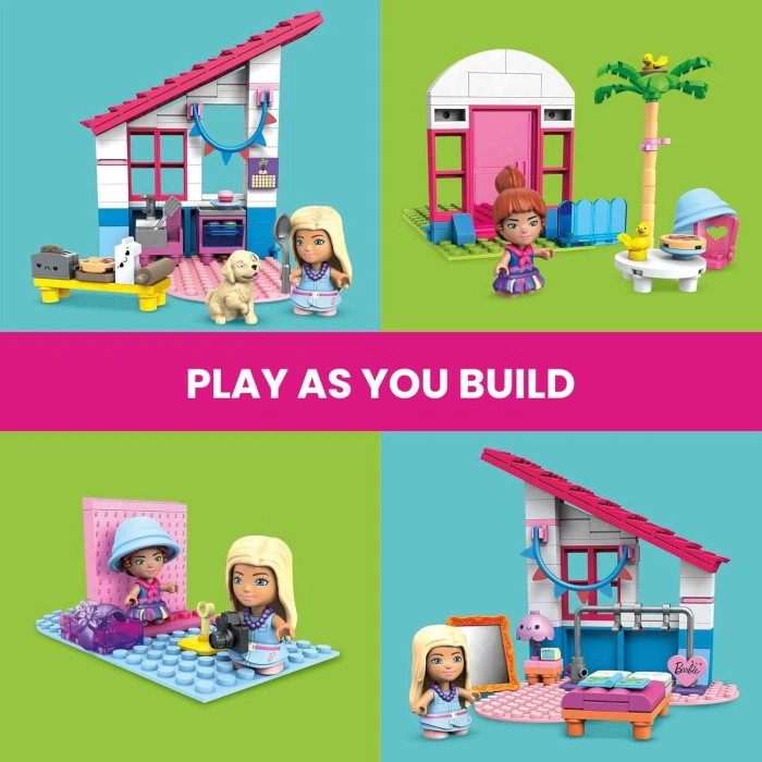 Barbie Mega Construx Barbienin Malibu Evi, 303 Yapı Parçası ve 5 Adet Yapı Zemini Dahil, GWR34