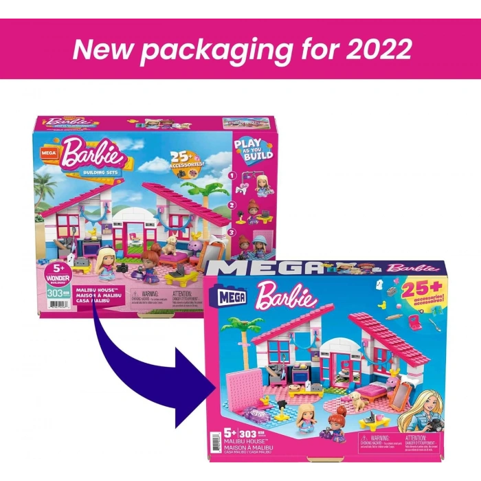 Barbie Mega Construx Barbienin Malibu Evi, 303 Yapı Parçası ve 5 Adet Yapı Zemini Dahil, GWR34