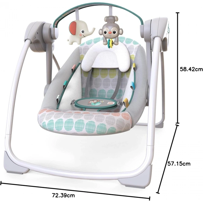 Bright Starts Bebek Salıncağı, Uyarlanabilir Hız, Kumaş Oyuncaklar, Müzik, Çıkarılabilir Oyuncak Barı, 0-9 Ay 3-9 kg (Tuhaf Vahşi) ile Portatif Otomatik 6 Vitesli