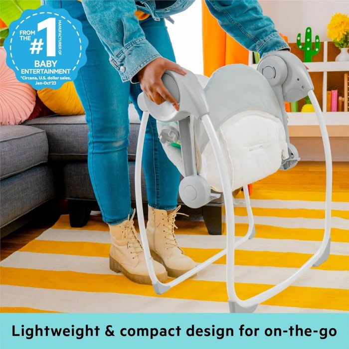 Bright Starts Bebek Salıncağı, Uyarlanabilir Hız, Kumaş Oyuncaklar, Müzik, Çıkarılabilir Oyuncak Barı, 0-9 Ay 3-9 kg (Tuhaf Vahşi) ile Portatif Otomatik 6 Vitesli