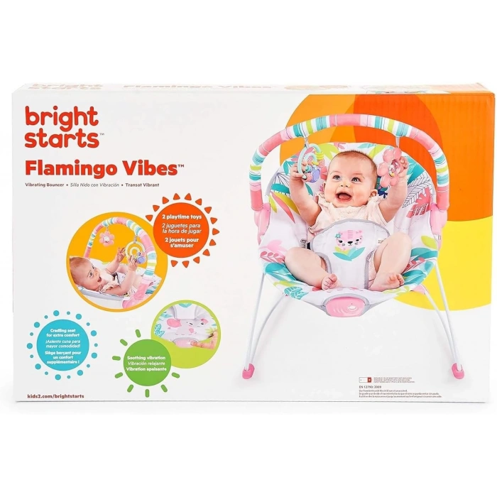 Bright Starts Flamingo Vibes 3 Noktalı Emniyet Kemeri Titreşimli Salyangoz ve Oyuncak Barı