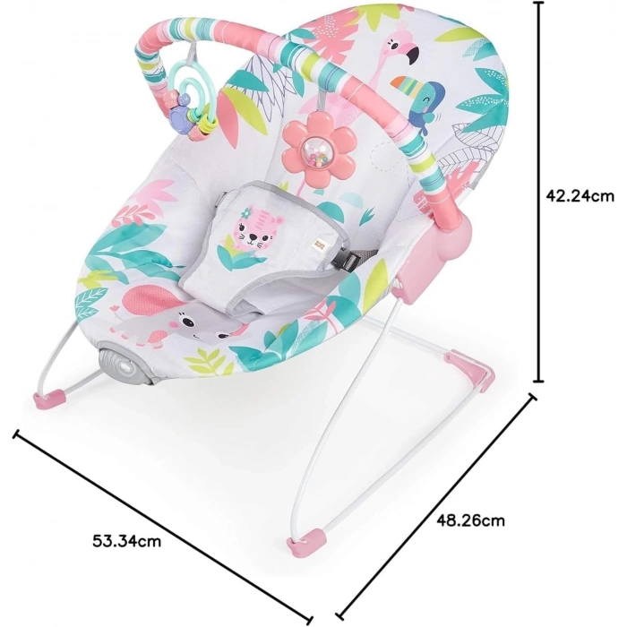 Bright Starts Flamingo Vibes 3 Noktalı Emniyet Kemeri Titreşimli Salyangoz ve Oyuncak Barı