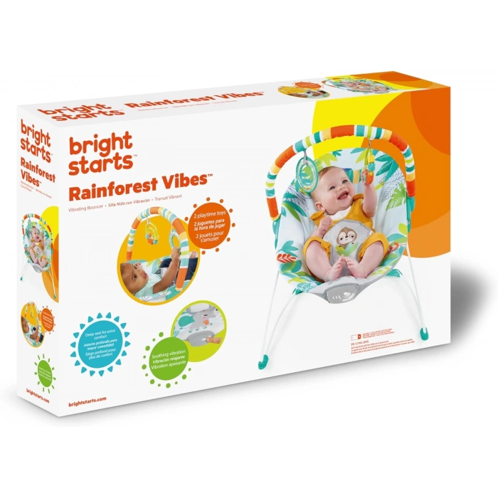 Bright Starts Yağmur Ormanı Titreşimli Ana Kucağı 0-6 Ay, 0-9 kg ya kadar