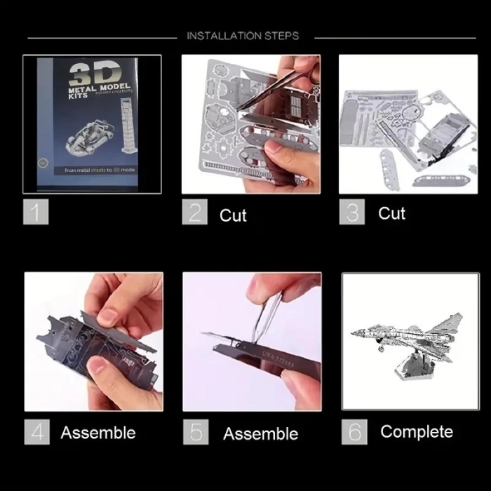 DIY 3D Metal Puzzle Bulmaca Air Force J-10B Savaş Uçak 43 Parça 14+ yaş üstü Hediyelik model