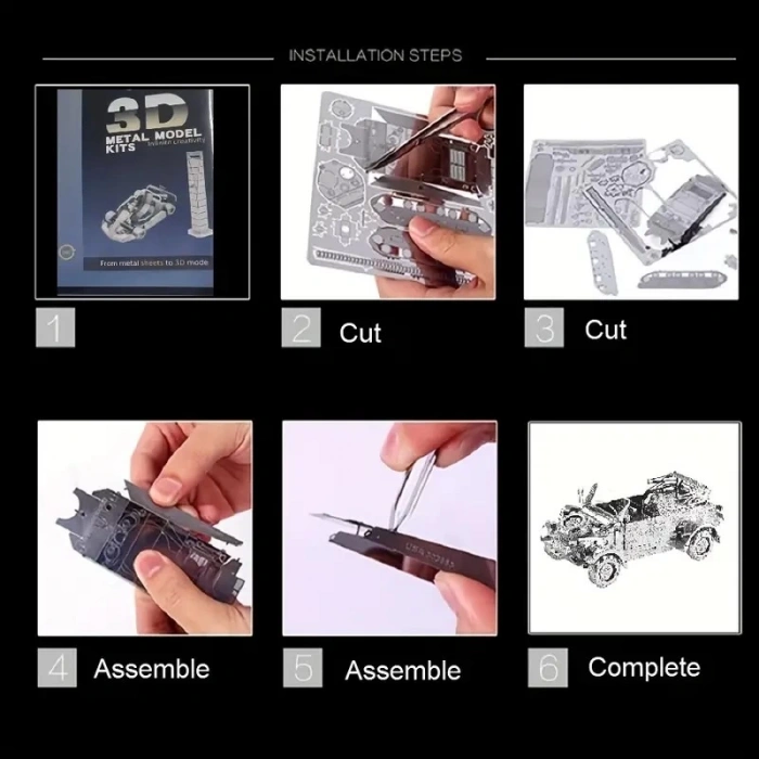 DIY 3D Metal Puzzle Bulmaca Alman Volkswagen Kübelwagen 65 Parça 14+ yaş üstü Hediyelik model