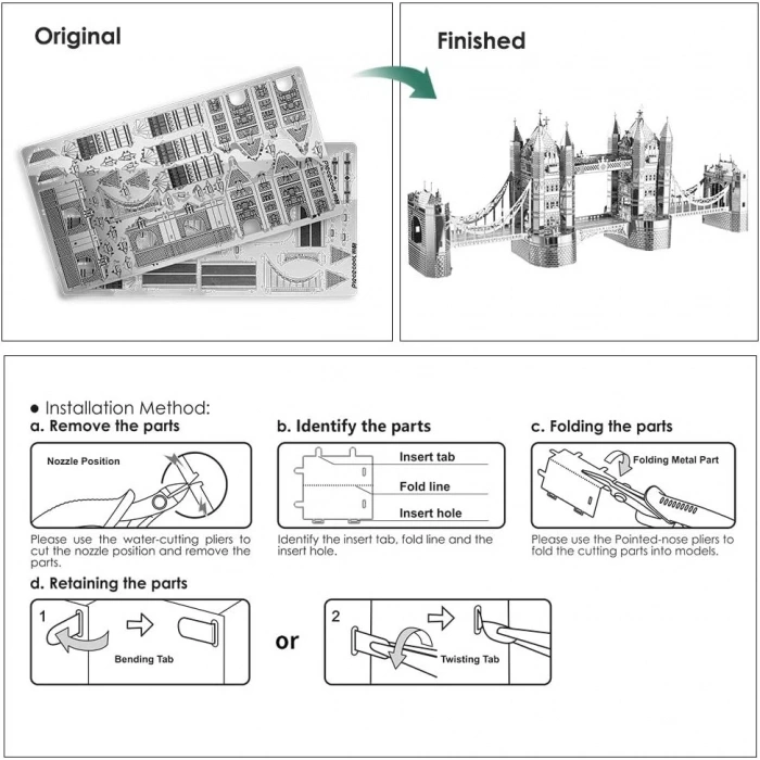 DIY 3D Metal Puzzle Bulmaca Londra Kulesi Köprü Model Seti 14+ yaş üstü Hediyelik model