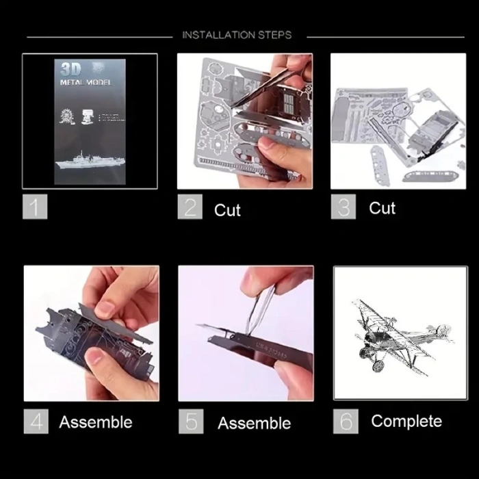 DIY 3D Metal Puzzle Bulmaca Newpiort 17 Fighter Uçak 46 Parça 14+ yaş üstü Hediyelik