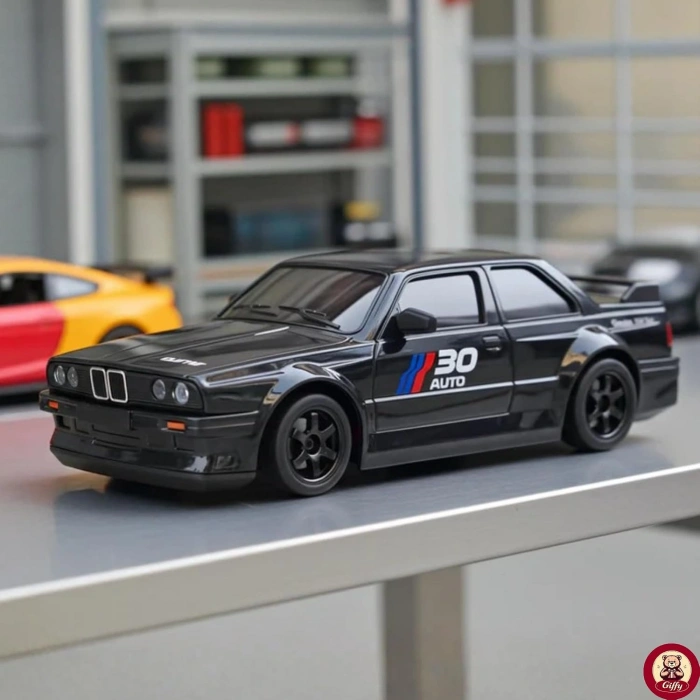 BMW E30 Drift Araba 4x4 Uzaktan Kumandalı Araba 2.4GHz Şarjlı LED Işıklı 15 Km Hız Araba (Siyah)