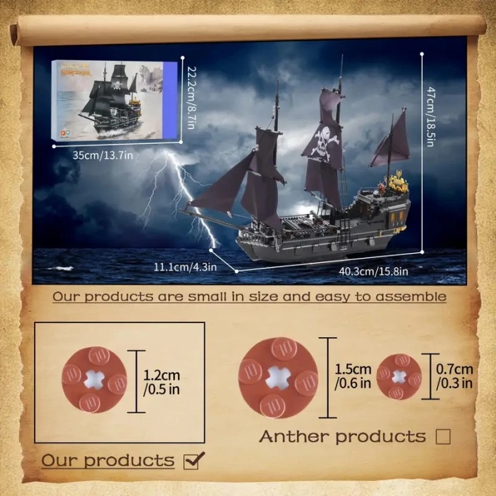 Korsan Gemisi Yapı Blokları Seti 1424 Parça Klasik Minyatür Model Kiti Yetişkinler İçin Mükemmel Hediye