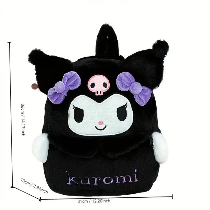 Kuromi Sırt Çantası Büyük Kapasiteli, Peluş Detaylı Sevimli Karikatür Tasarım, Günlük Kullanım & Hediye