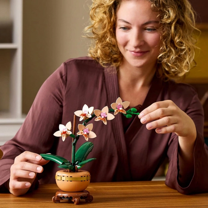 LEGO Botanicals Mini Orkide 10343 – Açık Renkli Terakota Saksı ve Ahşap Efektli Kaide İçeren Yetişkin Kadın ve Erkekler için Dekoratif Çiçek Yapım Seti, Ev ve Ofis Dekorasyonu Hediye Fikri (274 Parça)