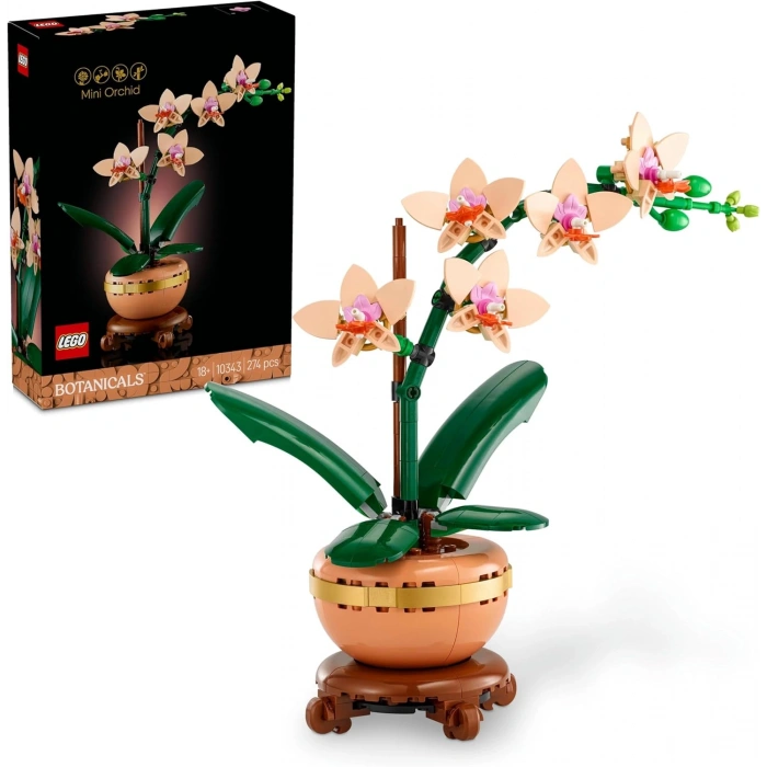 LEGO Botanicals Mini Orkide 10343 – Açık Renkli Terakota Saksı ve Ahşap Efektli Kaide İçeren Yetişkin Kadın ve Erkekler için Dekoratif Çiçek Yapım Seti, Ev ve Ofis Dekorasyonu Hediye Fikri (274 Parça)