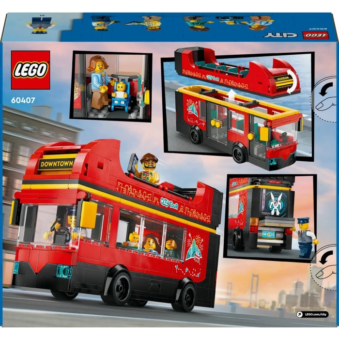 LEGO City Kırmızı İki Katlı Gezi Otobüsü 60407 – 7 Yaş ve Üzeri Kız ve Erkek Çocuklar için Yılbaşı Hediyesi Fikri, 4 Minifigür ve 1 Bebek Figürü İçeren Yaratıcı Oyuncak Yapım Seti (384 Parça)