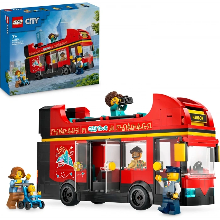 LEGO City Kırmızı İki Katlı Gezi Otobüsü 60407 – 7 Yaş ve Üzeri Kız ve Erkek Çocuklar için Yılbaşı Hediyesi Fikri, 4 Minifigür ve 1 Bebek Figürü İçeren Yaratıcı Oyuncak Yapım Seti (384 Parça)