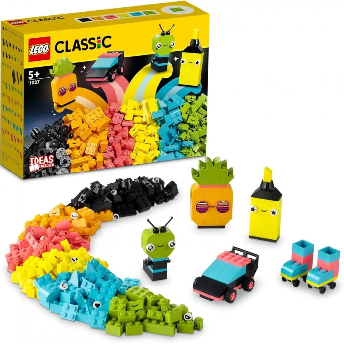 LEGO Classic Yaratıcı Neon Eğlence 11027-5 Yaş ve Üzeri Çocuklar İçin Canlı Renkli Parçalar İçeren Yaratıcı Oyuncak Yapım Seti (333 Parça)