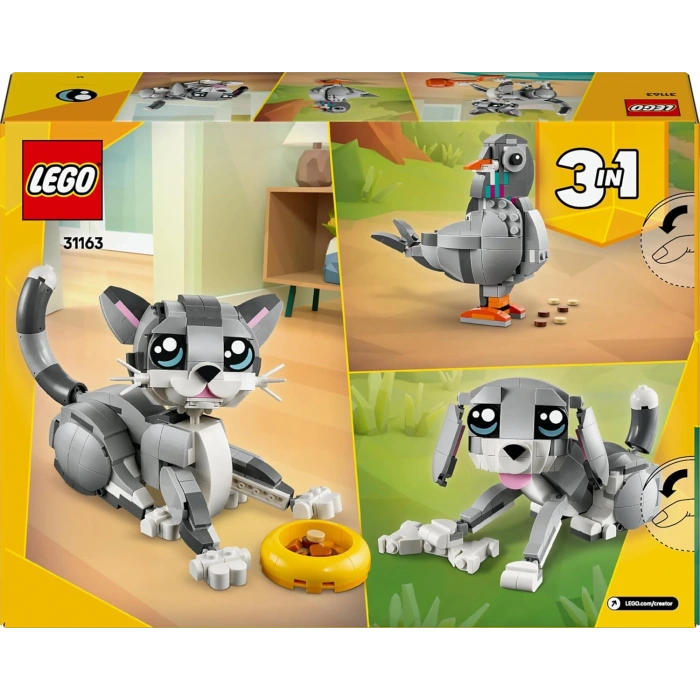 LEGO Creator 3’ü 1 Arada Oyunbaz Kedi 31163-8 Yaş ve Üzeri Çocuklar için Köpek veya Güvercin Figürüne Dönüşebilen Oyuncak Yapım Seti, Doğum Günü Hediyesi (407 Parça)