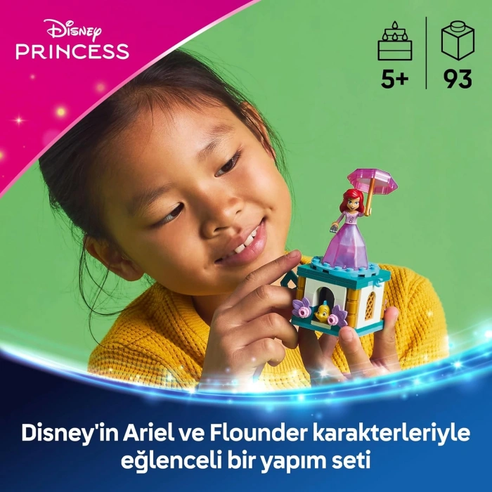 LEGO Disney Princess Dönen Ariel 43259-5 Yaş ve Üzeri Prenses Seven Çocuklar için Mini Bebek Figürü İçeren Yaratıcı Oyuncak Yapım Seti, Doğum Günü Hediyesi (93 Parça)