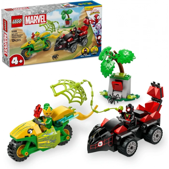 LEGO Marvel Spidey ve İnanılmaz Arkadaşları Spin ve Electro Dinozor Aracı Takibi 11198-4 Yaş ve Üzeri Erkek ve Kız Çocuklar için Yaratıcı Oyuncak Yapım Seti (124 Parça)
