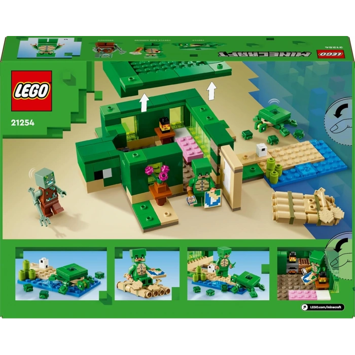 LEGO Minecraft Kaplumbağa Plaj Evi 21254-7 Yaş ve Üzeri Macera Oyunları Seven Çocuklar İçin 3 adet LEGO Minecraft Minifigürü içeren Yaratıcı Oyuncak Yapım Seti, Doğum Günü Hediyesi Fikri (234 Parça)