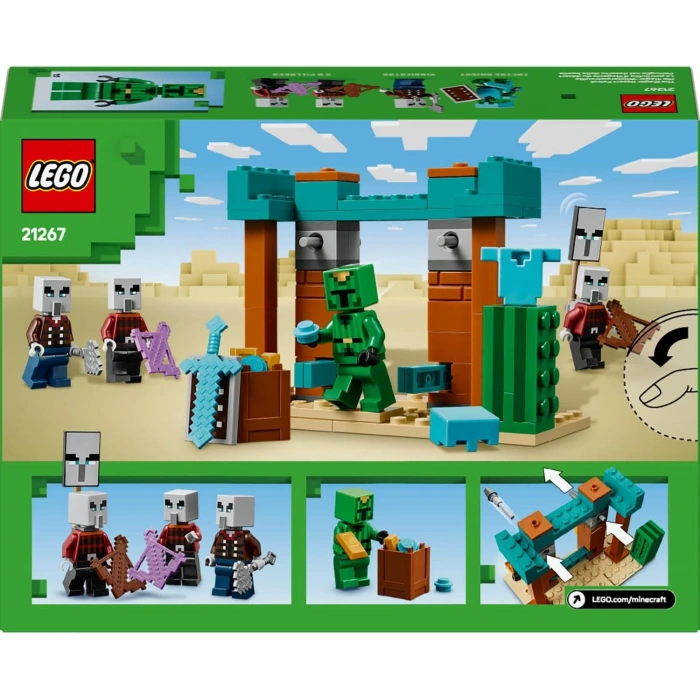 LEGO Minecraft Serseri Köylü Çöl Devriyesi 21267 – 7 Yaş ve Üzeri Kız ve Erkek Çocuklar için Pillager, Vindicatör ve Kaktüs Şövalyesi İçeren Oyuncak Yapım Seti, Rol Yapma Oyunu Doğum Günü Hediyesi