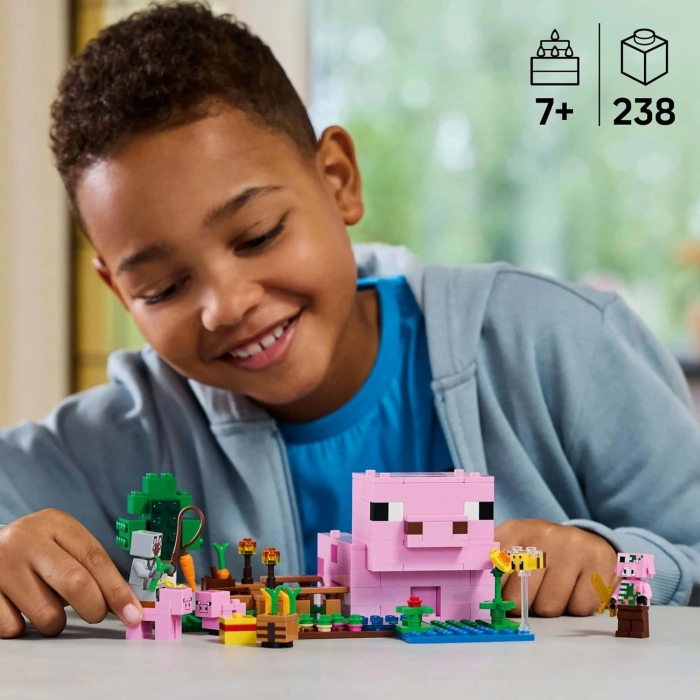 LEGO Minecraft Yavru Domuz Evi 21268 – 7 Yaş ve Üzeri Çocuklar için Kahraman Figürü, Yaratıklar ve Orman Biyomu İçeren Çiftlik Hayvanı Yapım Seti, Erkek ve Kız Çocukları için Hediye Fikri (238 Parça)